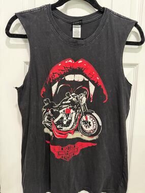 Harley-Davidson Women's Size L Black Vampire Fangs Tank Top Austin Texas